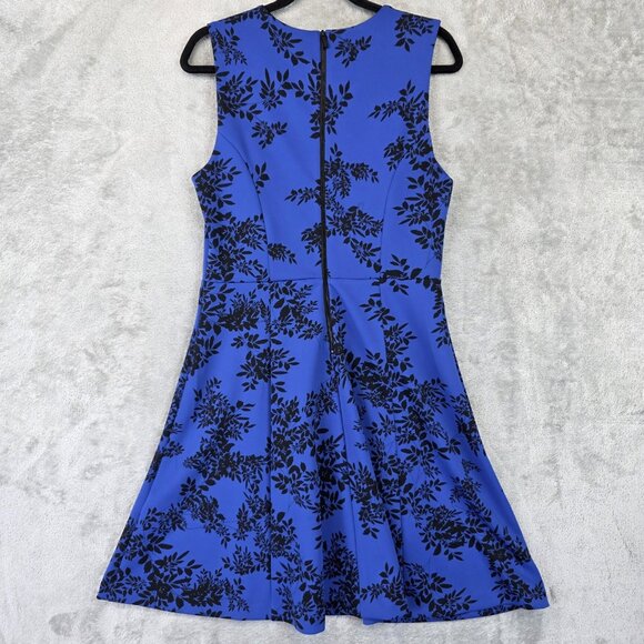 Vince Camuto Dress Womens Small Blue Black Sleeveless Floral Fit Flare Stretch - Picture 9 of 10